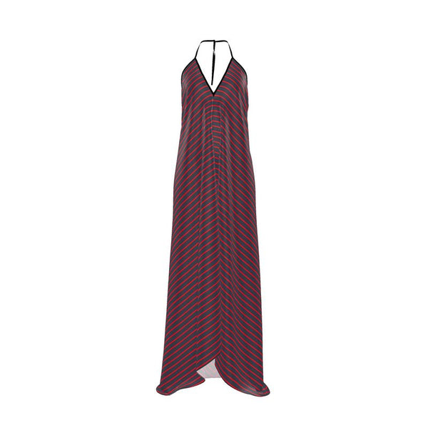 Striped Halterneck Backless Dress - Objet D'Art