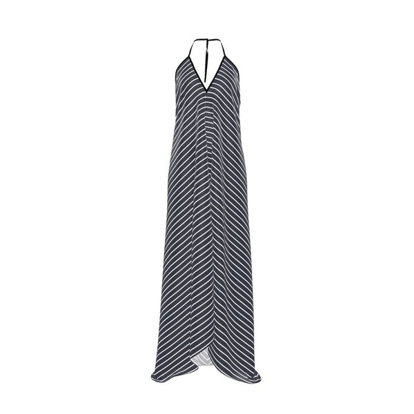 Striped Halterneck Backless Dress - Objet D'Art
