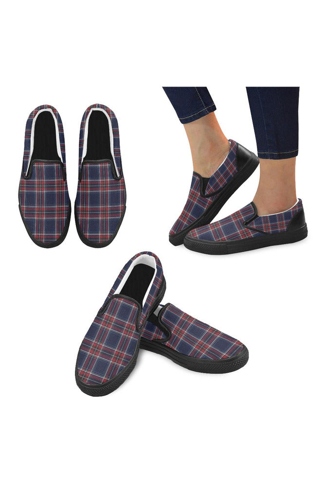 Tartan Blue Men's Slip-on Canvas Shoes (Model 019) - Objet D'Art