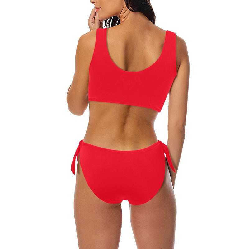 scarlet flame print 2 Bow Tie Front Bikini Swimsuit (Model S38) - Objet D'Art