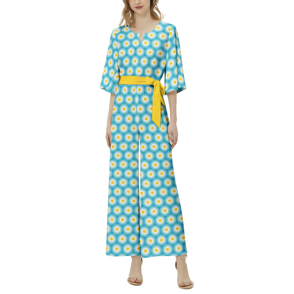 Daisy Print Dolman Sleeve Belted Wide Leg Jumpsuit - Objet D'Art