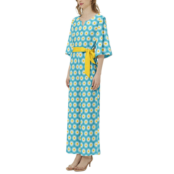 Daisy Print Dolman Sleeve Belted Wide Leg Jumpsuit - Objet D'Art