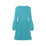 HEX PATTERN PRINT BLUE V-Neck Loose Fit Dress (Model D62) - Objet D'Art