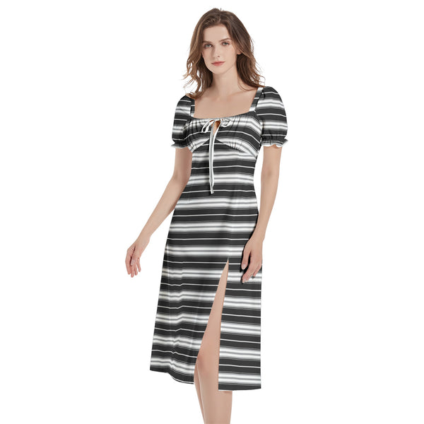Puff Sleeve Split Thigh Midi Dress - Objet D'Art