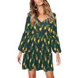 pineapple green print 4 V-Neck Loose Fit Dress (Model D62) - Objet D'Art