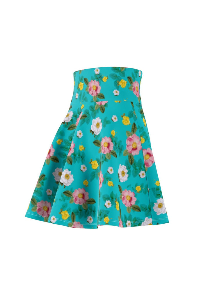 Robin's Egg Floral Women's Skater Skirt - Objet D'Art
