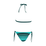 ted teal print 2 Buckle Front Halter Bikini Swimsuit (Model S08) - Objet D'Art