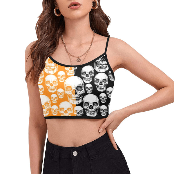 skull nation hoodie print 2A Women's Spaghetti Strap Crop Top (Model T67) - Objet D'Art