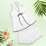 bw polka dot print copy Women's Vest Skirt Split Swimsuit (Model S47) - Objet D'Art