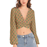 Women's Deep V-Neck Lantern Sleeve Crop Top - Objet D'Art