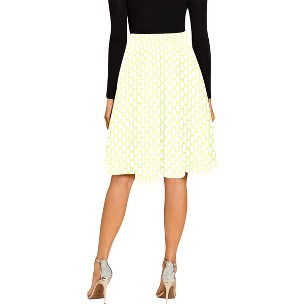 white on neon green hex print Melete Pleated Midi Skirt (Model D15) - Objet D'Art