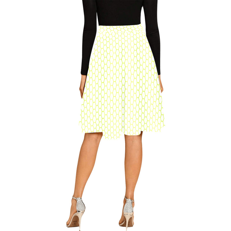 white on neon green hex print Melete Pleated Midi Skirt (Model D15) - Objet D'Art