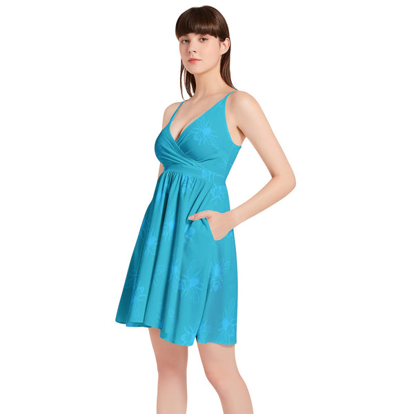 Queen Bee Print Spaghetti Strap Sleeveless Falred Hem Short Dress - Objet D'Art
