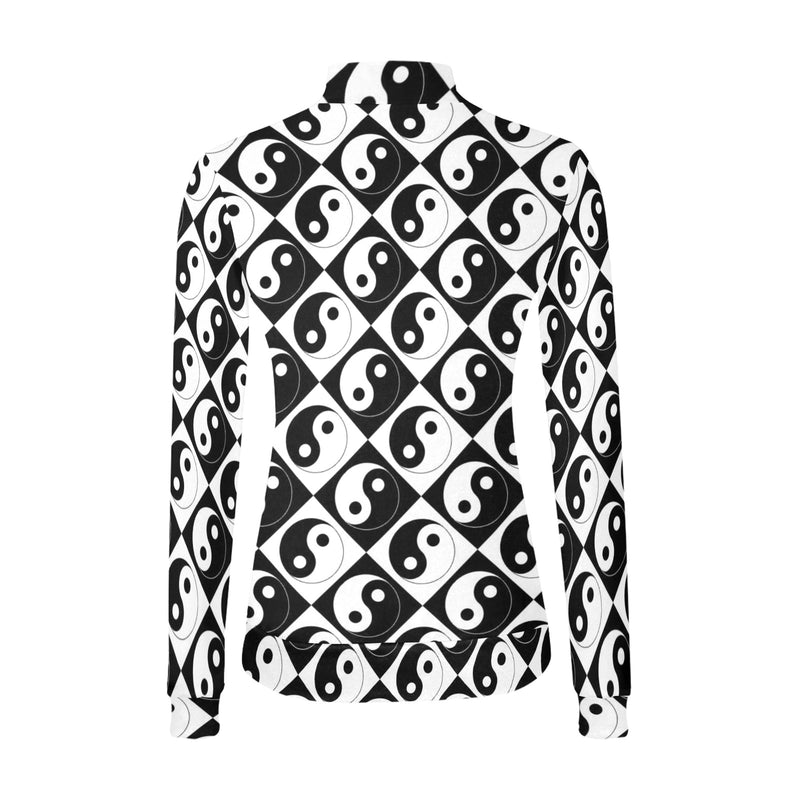 yin and yang bw print 2 Women's All Over Print Mock Neck Sweatshirt (Model H43) - Objet D'Art