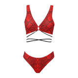 Crimson Snakeskin Cross String Bikini Set - Objet D'Art