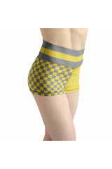 Yellow & Gray Ecletic Women's Yoga Shorts - Objet D'Art