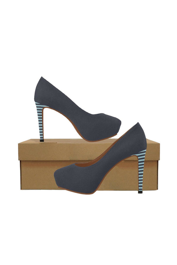 Paynes Gray Micro Stripes Women's High Heels (Model 044) - Objet D'Art