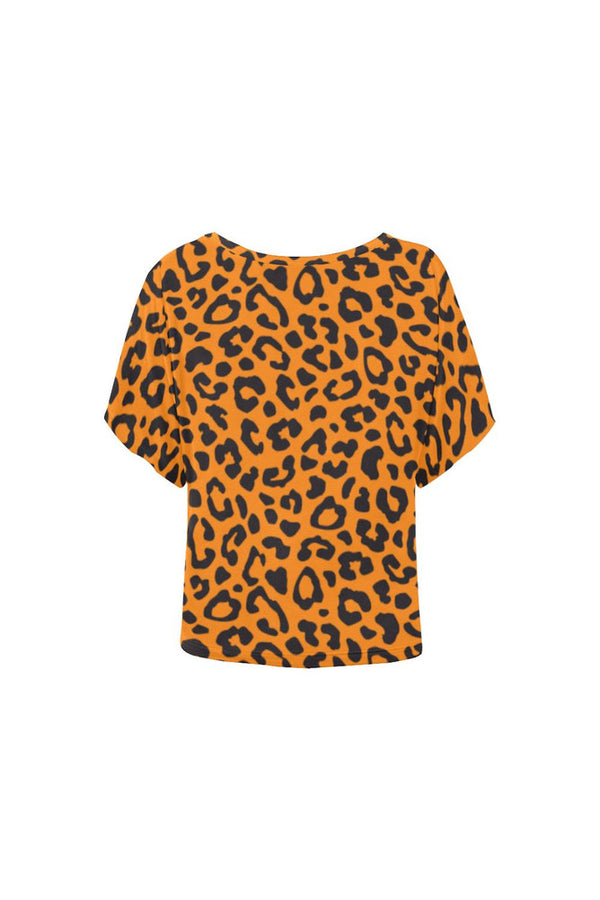 Leopard Orange Women's Batwing-Sleeved Blouse T shirt - Objet D'Art