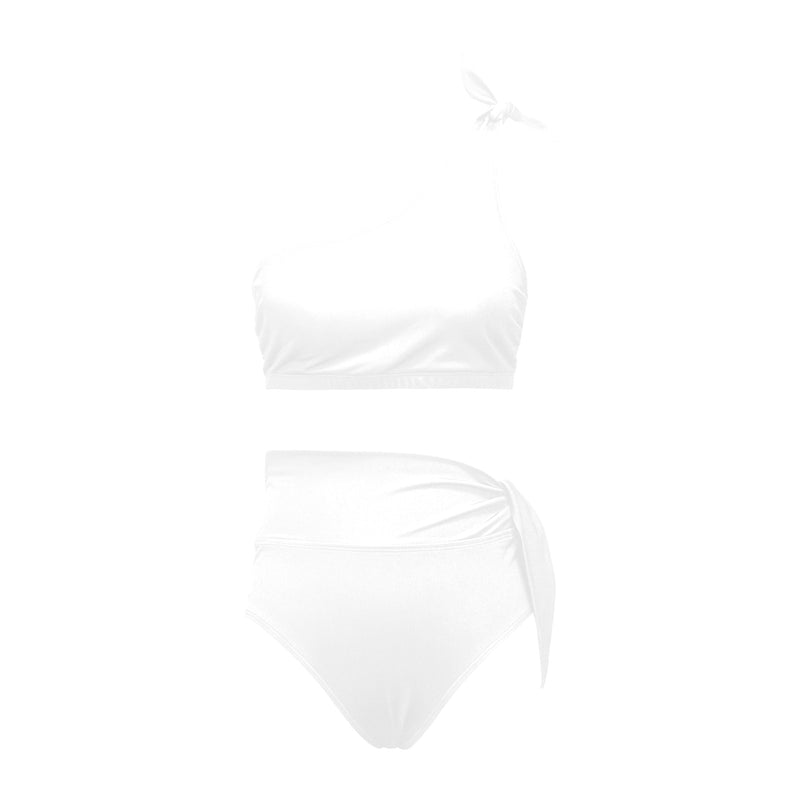 white solid print addsart High Waisted One Shoulder Bikini Set (Model S16) - Objet D'Art