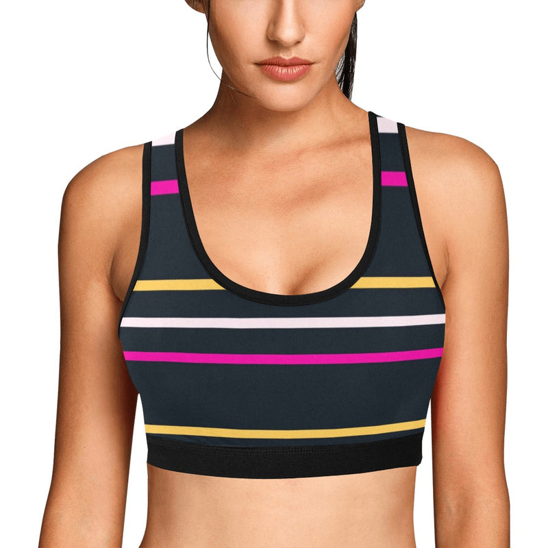 striped chained up 22 Women's All Over Print Sports Bra (Model T52) - Objet D'Art