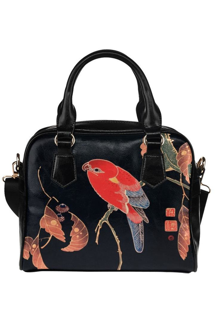 Red Parrot on the Branch  Shoulder Handbag - Objet D'Art
