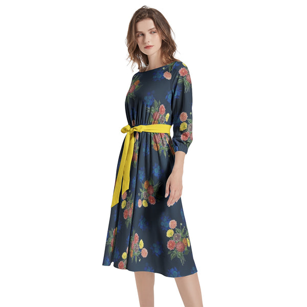 Dahlia Boat Neck Belted Flared Dress - Objet D'Art