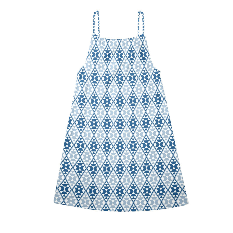 diamond print 8 Drawstring Neck Sleeveless Dress (Model D68) - Objet D'Art