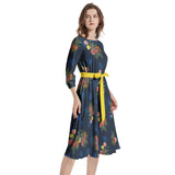 Dahlia Boat Neck Belted Flared Dress - Objet D'Art