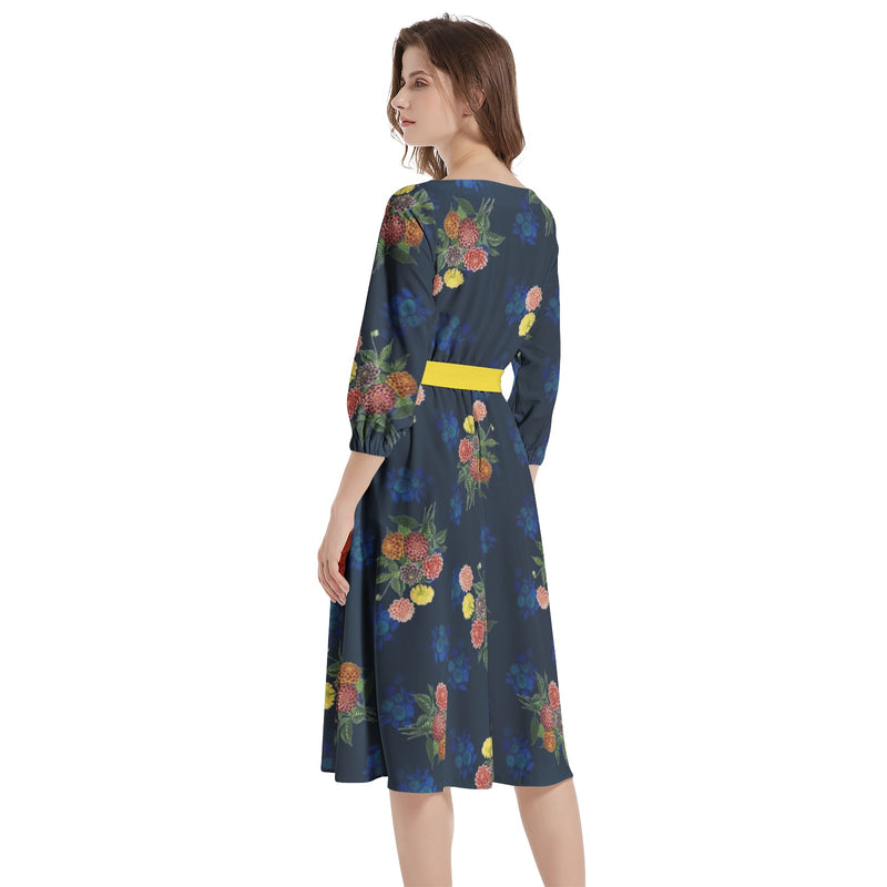 Dahlia Boat Neck Belted Flared Dress - Objet D'Art