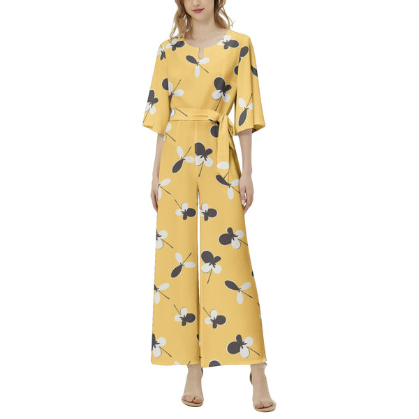Golden Meadow Dolman Sleeve Belted Wide Leg Jumpsuit - Objet D'Art