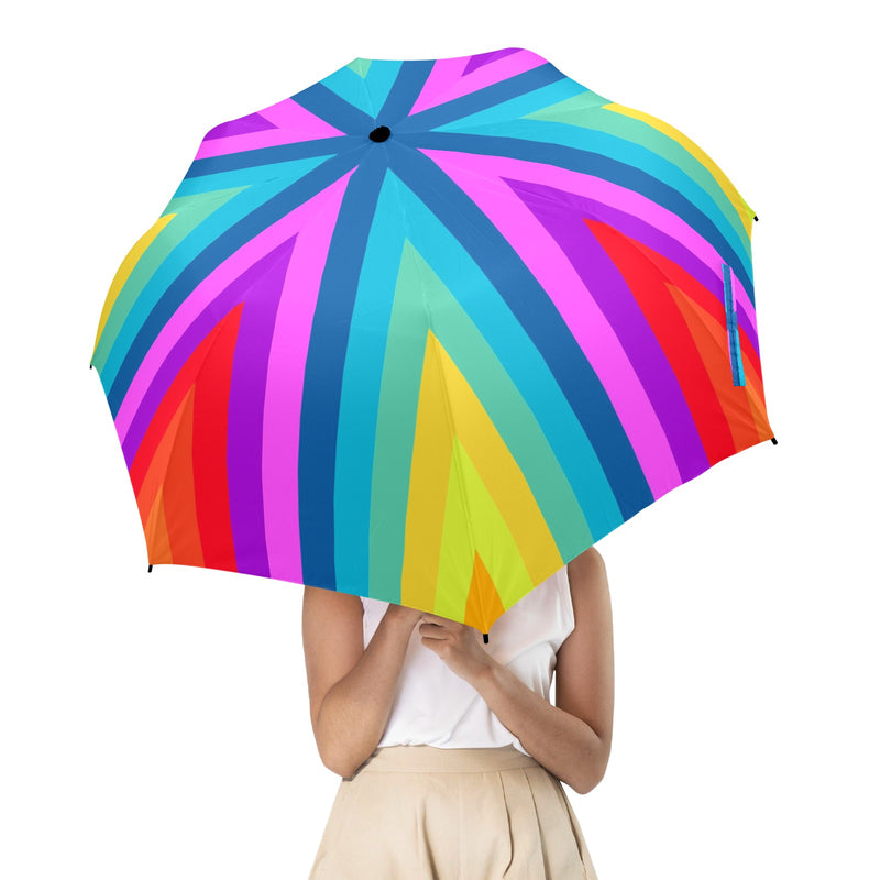 colored striped roybgiv print Semi-Automatic Foldable Umbrella (Model U12) - Objet D'Art