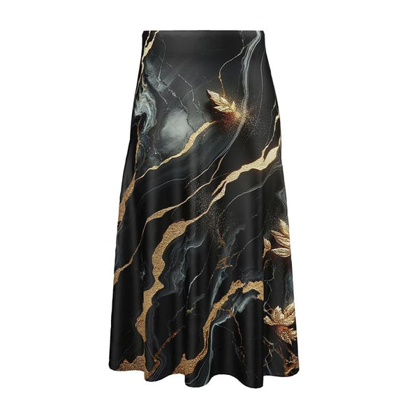 Gold Streaked Marble Midi Skirt