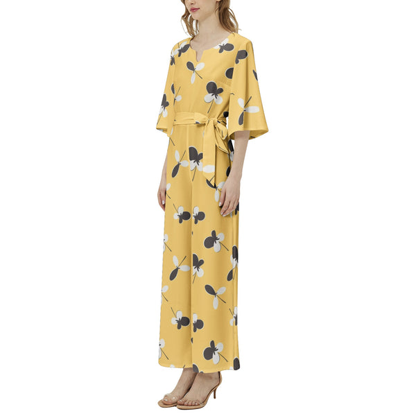 Golden Meadow Dolman Sleeve Belted Wide Leg Jumpsuit - Objet D'Art