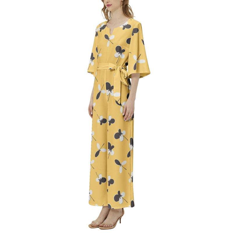 Golden Meadow Dolman Sleeve Belted Wide Leg Jumpsuit - Objet D'Art