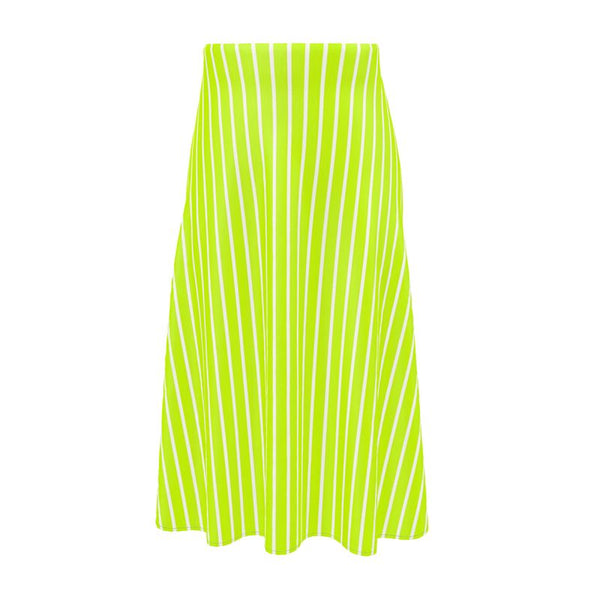 Neon Green Striped Midi Skirt