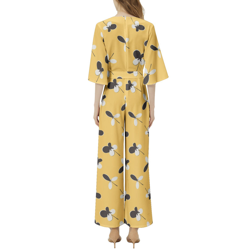 Golden Meadow Dolman Sleeve Belted Wide Leg Jumpsuit - Objet D'Art