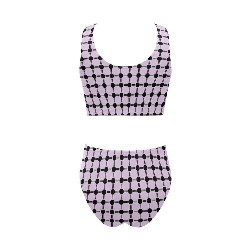 lav dot dash print Chest Bowknot Bikini Swimsuit (Model S33) - Objet D'Art