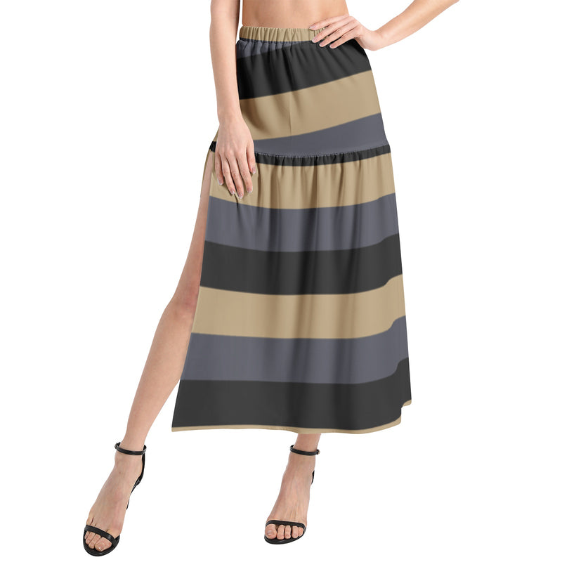 Elastic Waist Ruffle Slit Hem Skirt - Objet D'Art
