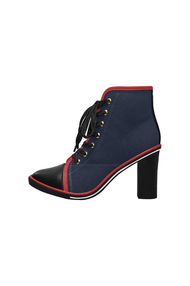 Navy Blue Lace Up Chunky Heel Ankle Booties - Objet D'Art