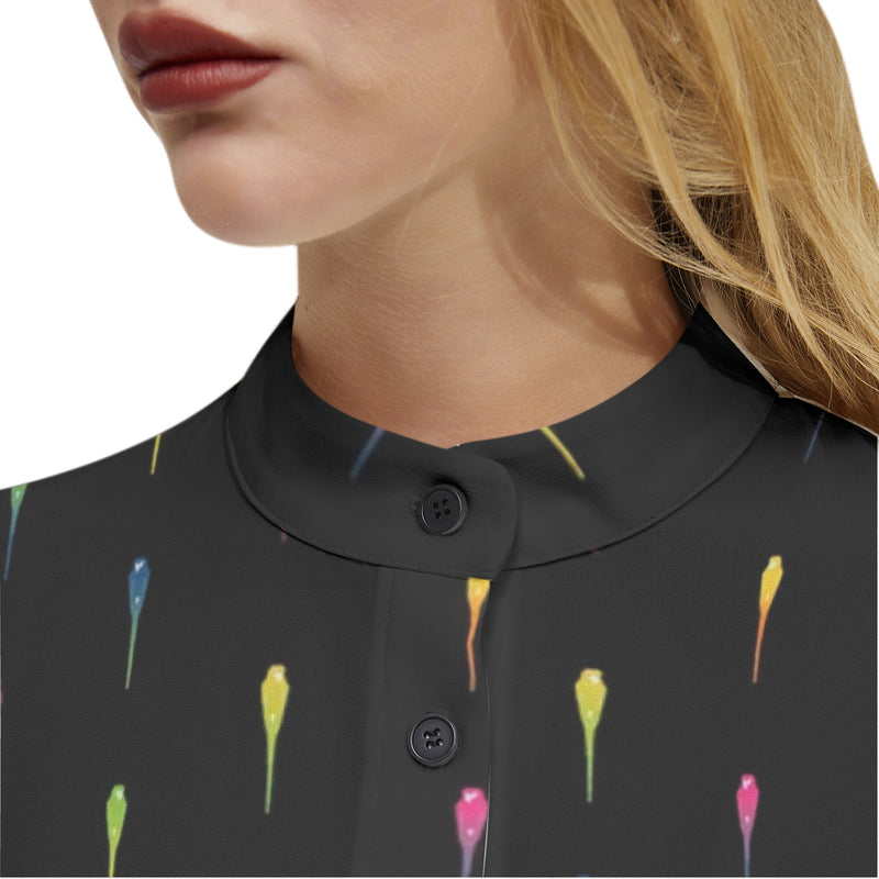 Parrot Print Long Sleeve Button Up Casual Shirt Top - Objet D'Art