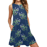 lavend print 2 Sleeveless A-Line Pocket Dress (Model D57) - Objet D'Art