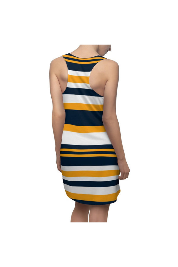 Blue & Gold Stripes Women's Sew Racerback Dress - Objet D'Art