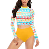 saffron print solid 2 Long Sleeve Bikini Set (Model S27) - Objet D'Art