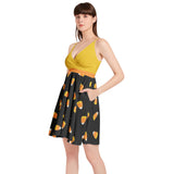 Candy Corn Spaghetti Strap Sleeveless Falred Hem Short Dress - Objet D'Art