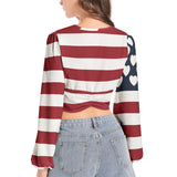 Americana USA Women's Deep V-Neck Lantern Sleeve Crop Top - Objet D'Art