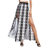 arrow bw print 5 High Slit Long Beach Dress (Model S40) - Objet D'Art