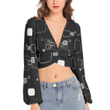 Women's Deep V-Neck Lantern Sleeve Crop Top - Objet D'Art