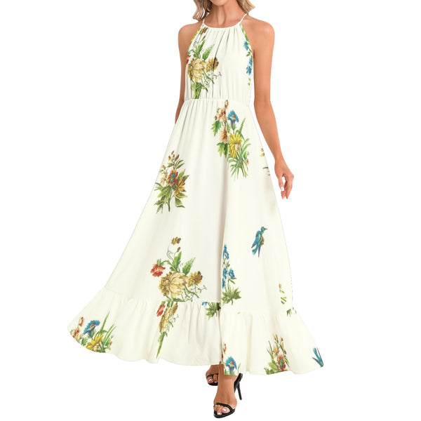 Ruffle Hem Halter Neck Maxi Dress - Objet D'Art