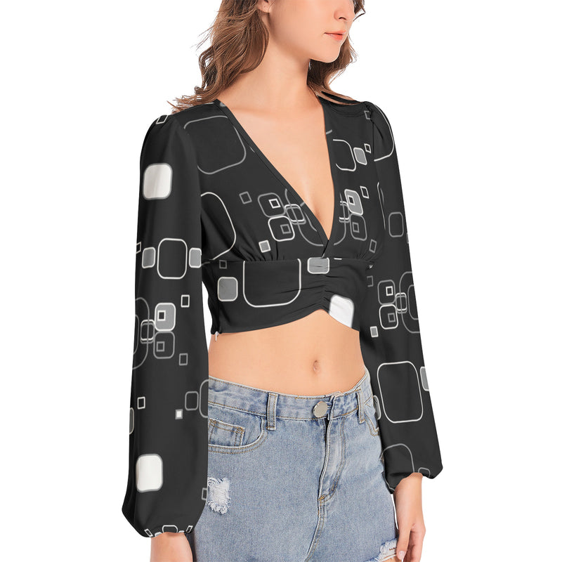 Women's Deep V-Neck Lantern Sleeve Crop Top - Objet D'Art