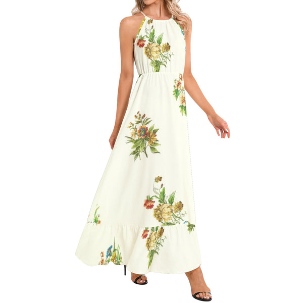 Ruffle Hem Halter Neck Maxi Dress - Objet D'Art